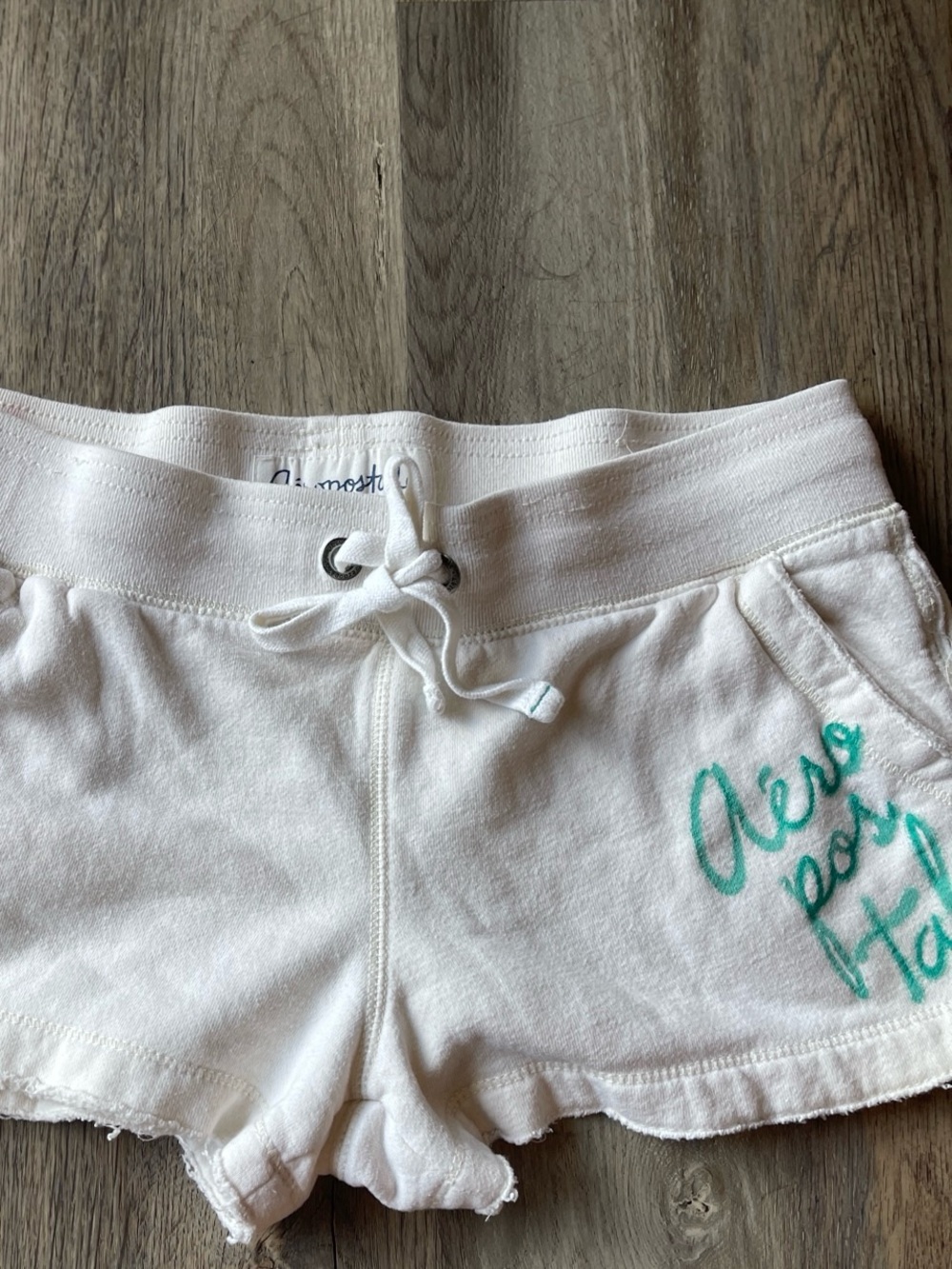 2012 Aeropostale off white Women's Drawstring Athletic Shorts with Mint Script